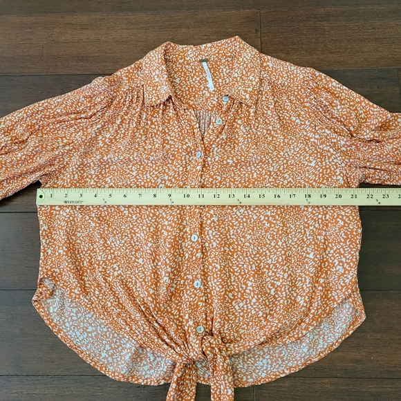 Free People Celia Printed Front-Tie Button Front Top Women's Size S Rust Combo - Picture 11 of 13